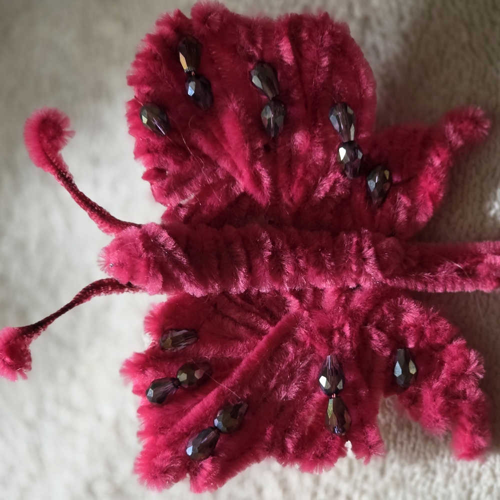 Elegant Pink Butterfly Hair Clip With Purple Tear Drop Beads